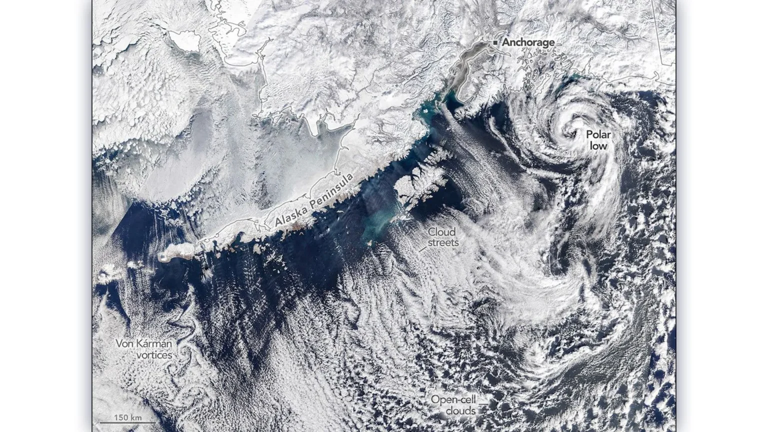NASA captures wild swirling clouds and rare arctic storm over Alaska