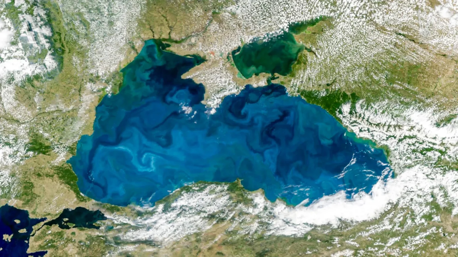 The Black Sea turns a vibrant turquoise color, photographed from space by NASA The Black Sea turns a vibrant turquoise color, photographed from space by NASA